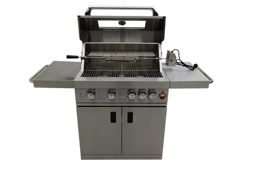 Luxuria Flame Pro Series 4-Burner Grill with Rotisiere and Side Tables