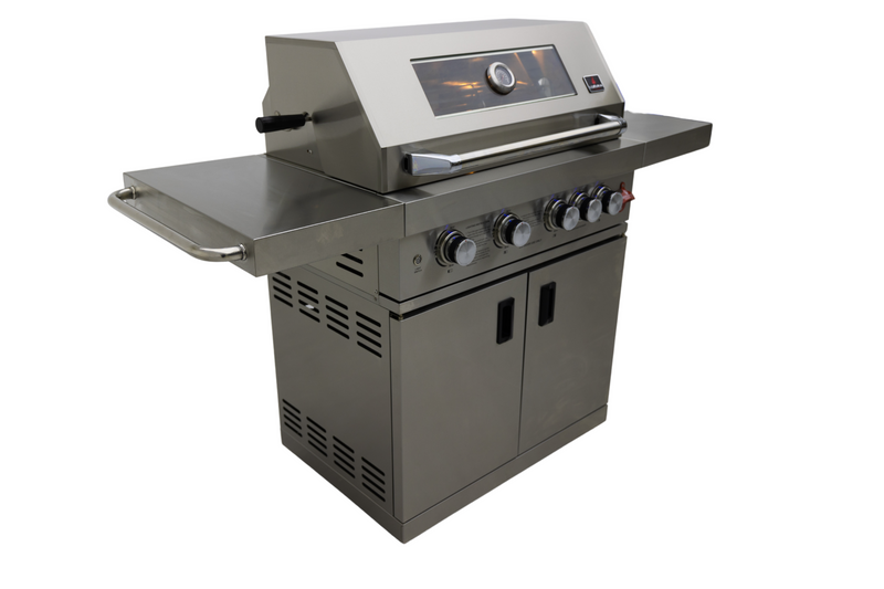 Load image into Gallery viewer, Luxuria Flame Pro Series 4-Burner Grill with Rotisiere and Side Tables
