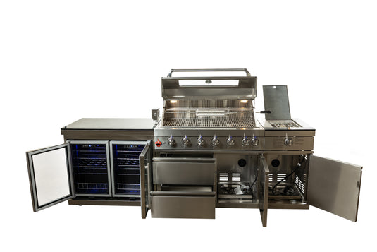 Luxuria Flame Pro Series 6-Burner Three Piece Modular Kitchen with Double Refrigerator
