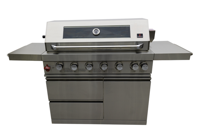 Load image into Gallery viewer, Luxuria Flame Pro Series 6-Burner Grill with Rotisiere and Side Tables

