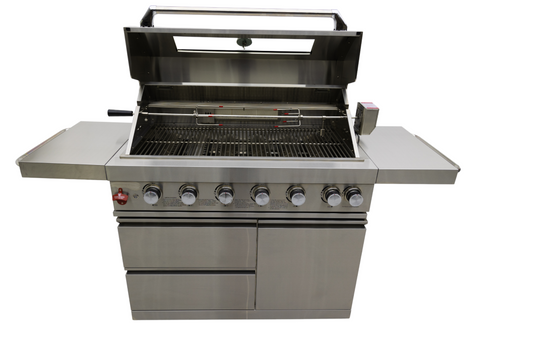 Luxuria Flame Pro Series 6-Burner Grill with Rotisiere and Side Tables