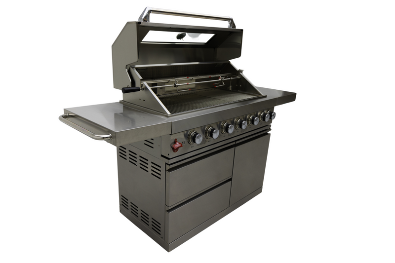Load image into Gallery viewer, Luxuria Flame Pro Series 6-Burner Grill with Rotisiere and Side Tables
